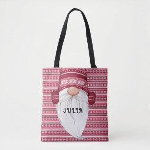 Red Nordic Gnome Personalised Tote Bag