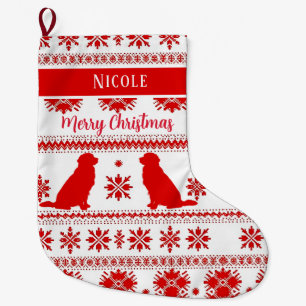 Red Nordic Golden Retriever Dog Christmas Large Christmas Stocking