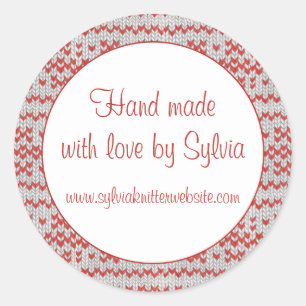 RED NORDIC KNIT 1.5" Round "Hand Made" Stickers