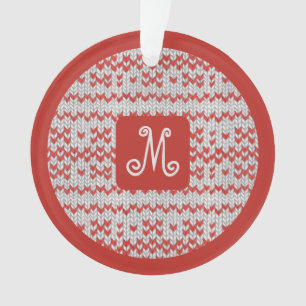 RED NORDIC KNIT Acrylic Circle Ornament