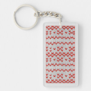 RED NORDIC KNIT Acrylic Rectangle Keychain / Grey