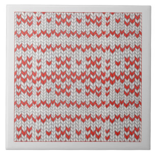 RED NORDIC KNIT Ceramic Tile / Grey