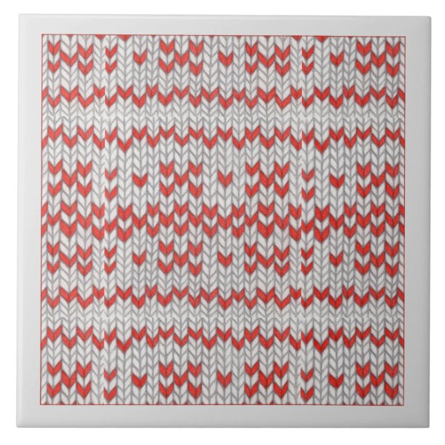 RED NORDIC KNIT Ceramic Tile / Grey (Front)