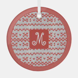 RED NORDIC KNIT Glass Circle Ornament