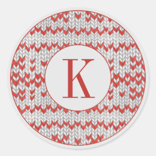 RED NORDIC KNIT Large Round Stickers + Initial