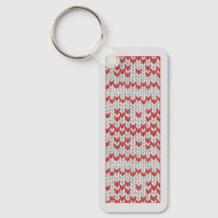 RED NORDIC KNIT Metal Rectangle Keychain / Grey