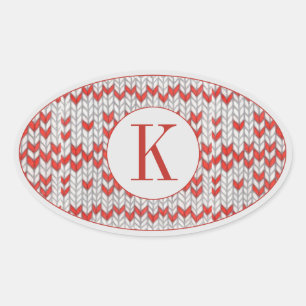 RED NORDIC KNIT Oval Stickers + Initial