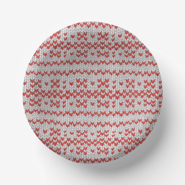 RED NORDIC KNIT Paper Bowls Paper Plate (Front)