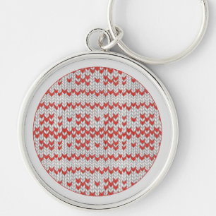 RED NORDIC KNIT Premium Round Keychain / Grey