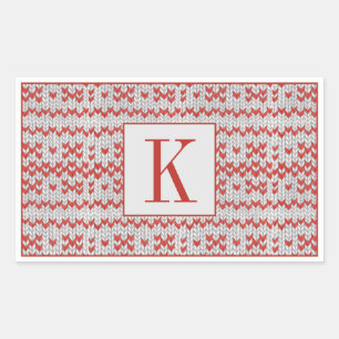 RED NORDIC KNIT Rectangle Stickers + Initial