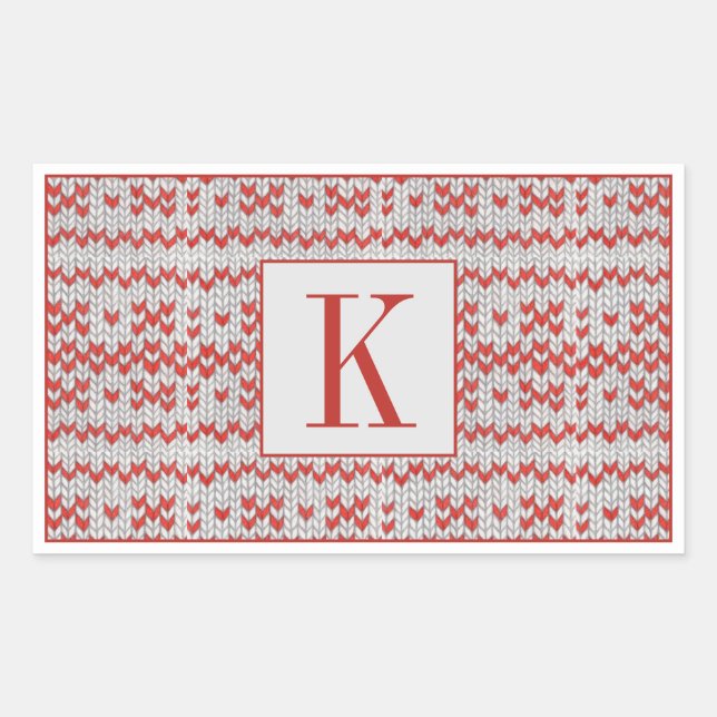 RED NORDIC KNIT Rectangle Stickers + Initial (Front)