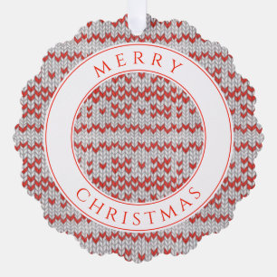 RED NORDIC KNIT Scalloped Paper Ornament Card