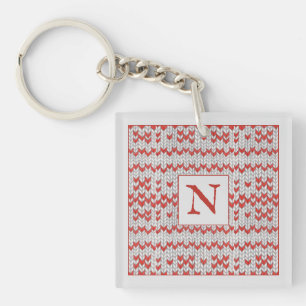 RED NORDIC KNIT Square Acrylic Keychain + Initial