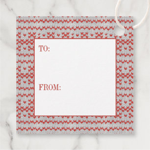 RED NORDIC KNIT Square Gift Tags
