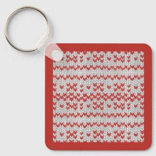 RED NORDIC KNIT Square Metal Keychain / Red