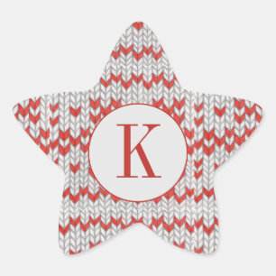 RED NORDIC KNIT Star Shape Stickers + Initial