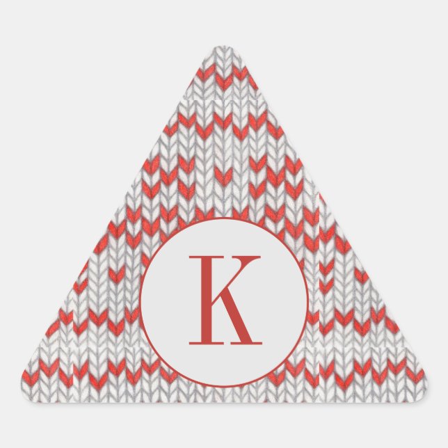 RED NORDIC KNIT Triangle Shape Stickers + Initial (Front)