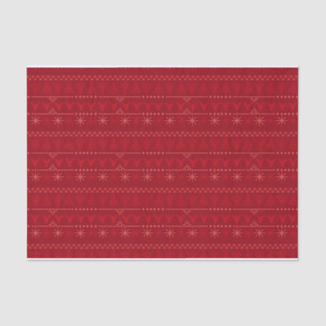 Red Nordic Pattern Christmas Gift Tissue Paper (Front)