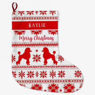 Red Nordic Poodle Dog Christmas Large Christmas Stocking