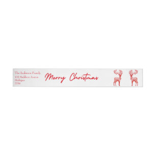 Red Nordic Reindeers Merry Christmas Wrap Around Label