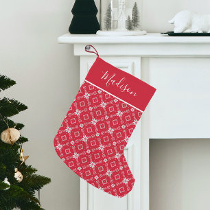 Red Nordic Snowflake Personalised Small Christmas Stocking