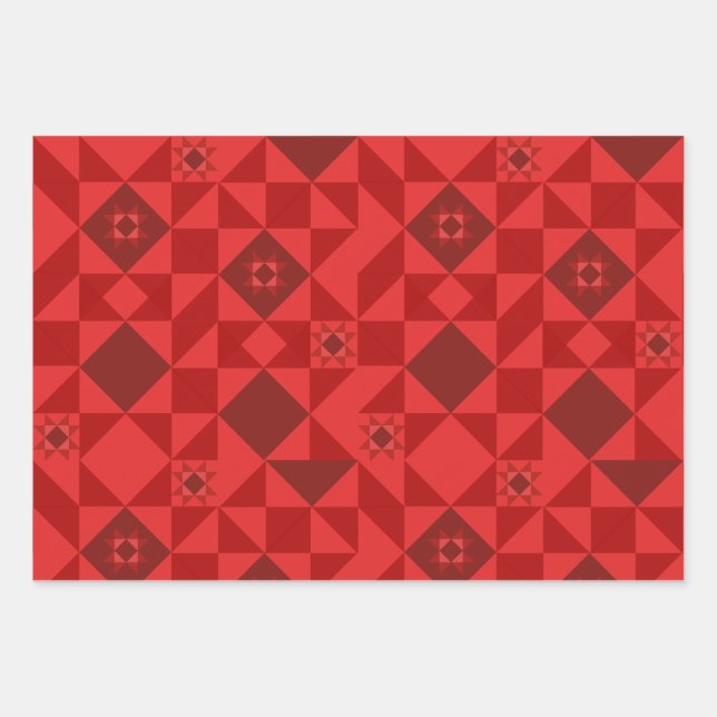 Red Nordic Star Christmas Bright Wrapping Paper Sheet (Front)