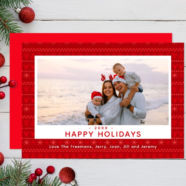 Red Nordic Sweater Pattern Holiday Photo Card (Red Nordic Christmas Cards)