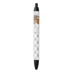 Red Norfolk Terrier Cartoon Dog & Name Black Ink Pen