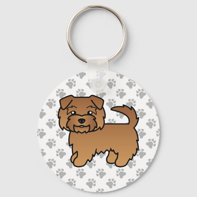 Red Norfolk Terrier Cartoon Dog & Paws Key Ring (Front)