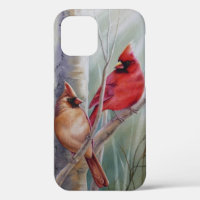 Red Northern Cardinal Bird Pair Watercolor Art
