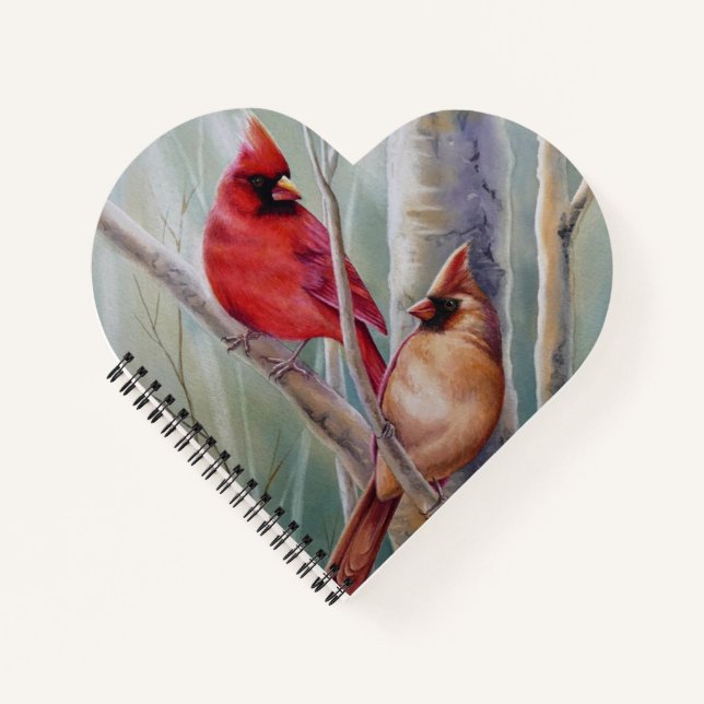 Red Northern Cardinal Bird Pair Watercolor Art Notebook (Front)