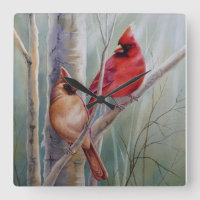 Red Northern Cardinal Bird Pair Watercolor Art