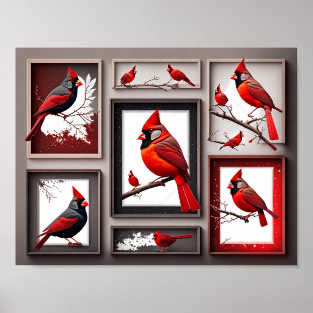 Red Northern Cardinal Bird Poster (Front)