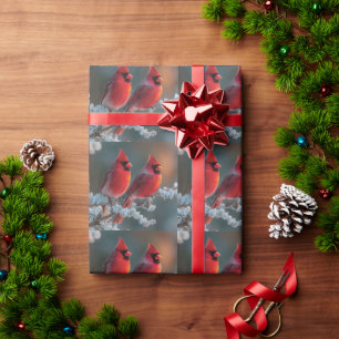 Red Northern Cardinals Perched on a Frosted Branch Wrapping Paper