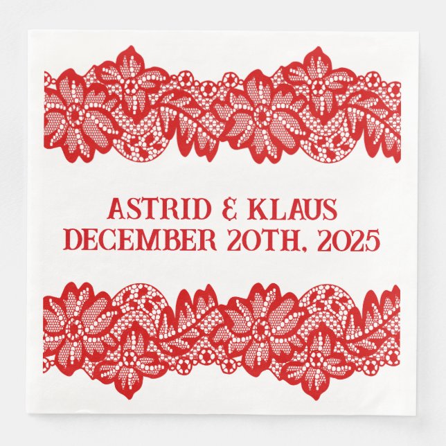 Red Norwegian "Lace" Wedding Napkin (Front)