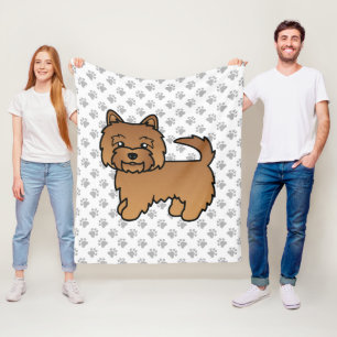 Red Norwich Terrier Cartoon Dog & Paws Fleece Blanket