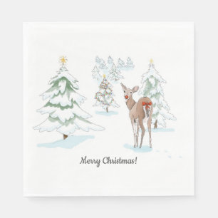 Red Nose Deer in the Snowy Wood Holiday Paper Napkin