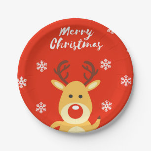 Red nose deerb paper plate