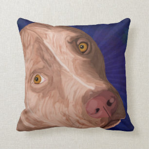 Red Nose Pit Bull with a Blue Background Cushion