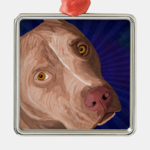Red Nose Pit Bull with a Blue Background Metal Tree Decoration