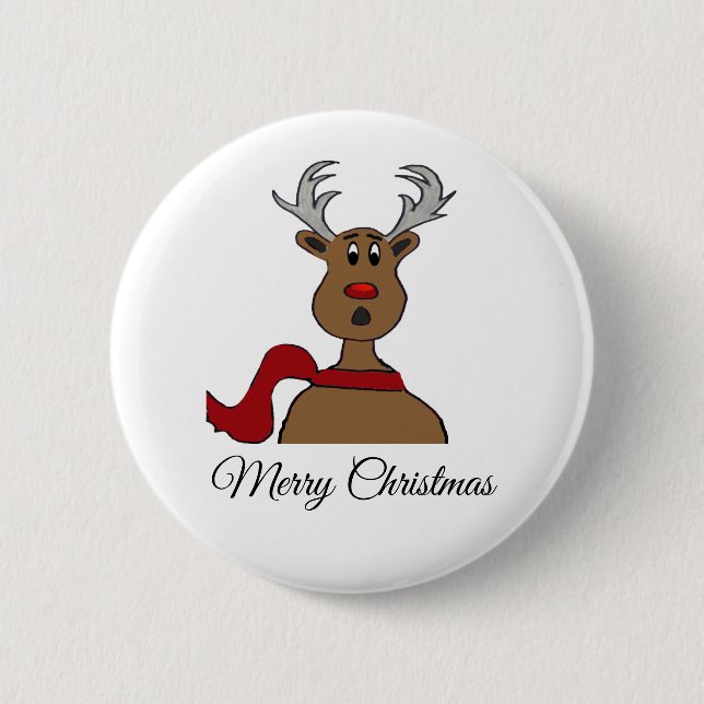 Red Nose Raindeer 6 Cm Round Badge (Front)