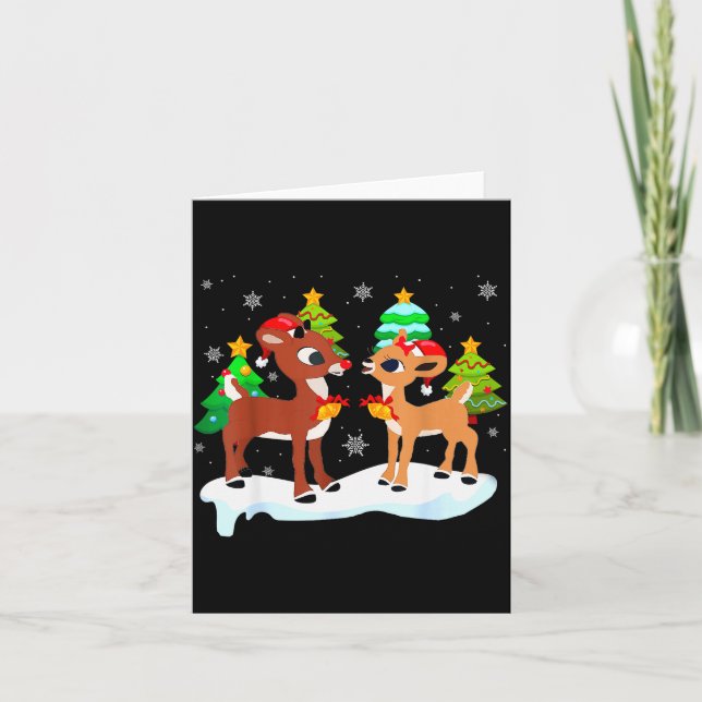 Red Nose Reindeer And Clarice Christmas Tree Kids  Card (Front)