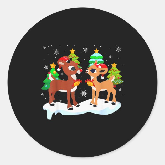 Red Nose Reindeer And Clarice Christmas Tree Kids  Classic Round Sticker (Front)