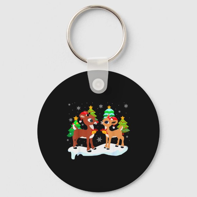 Red Nose Reindeer And Clarice Christmas Tree Kids  Key Ring (Front)