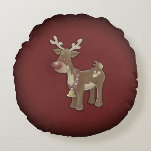 Red Nose Reindeer Christmas Round Cushion