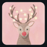 Red Nose Reindeer Christmas  Square Sticker<br><div class="desc">These Christmas stickers features an illustration of the red nose reindeer. Its whimsical hand-painted illustrations will brighten everyone's holidays.</div>