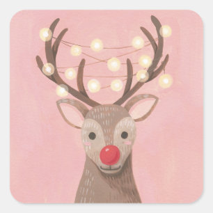 Red Nose Reindeer Christmas Square Sticker