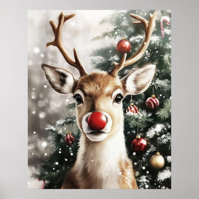 Red Nose Reindeer Christmas Wall Art (Front)
