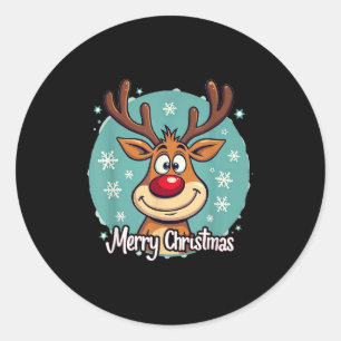 Red Nose Reindeer Funny Merry Christmas Men Women  Classic Round Sticker