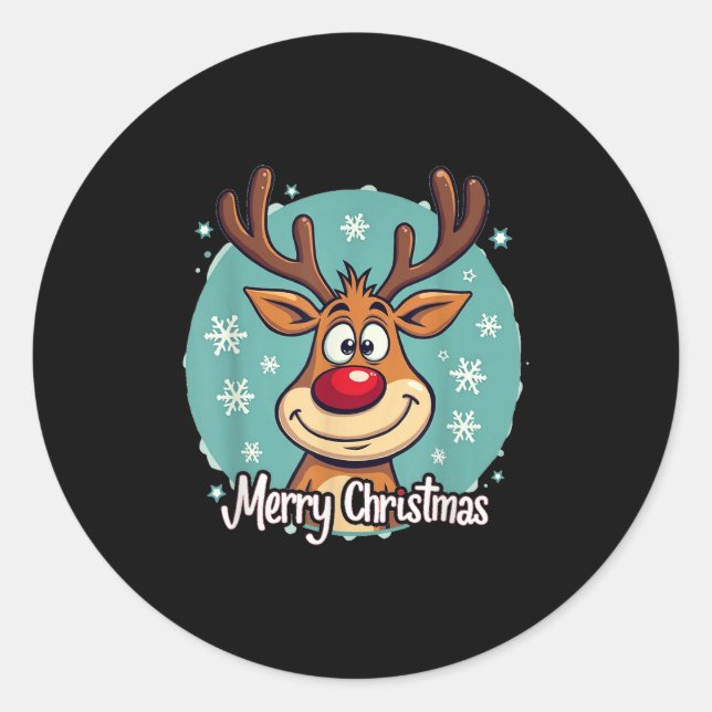 Red Nose Reindeer Funny Merry Christmas Men Women  Classic Round Sticker (Front)